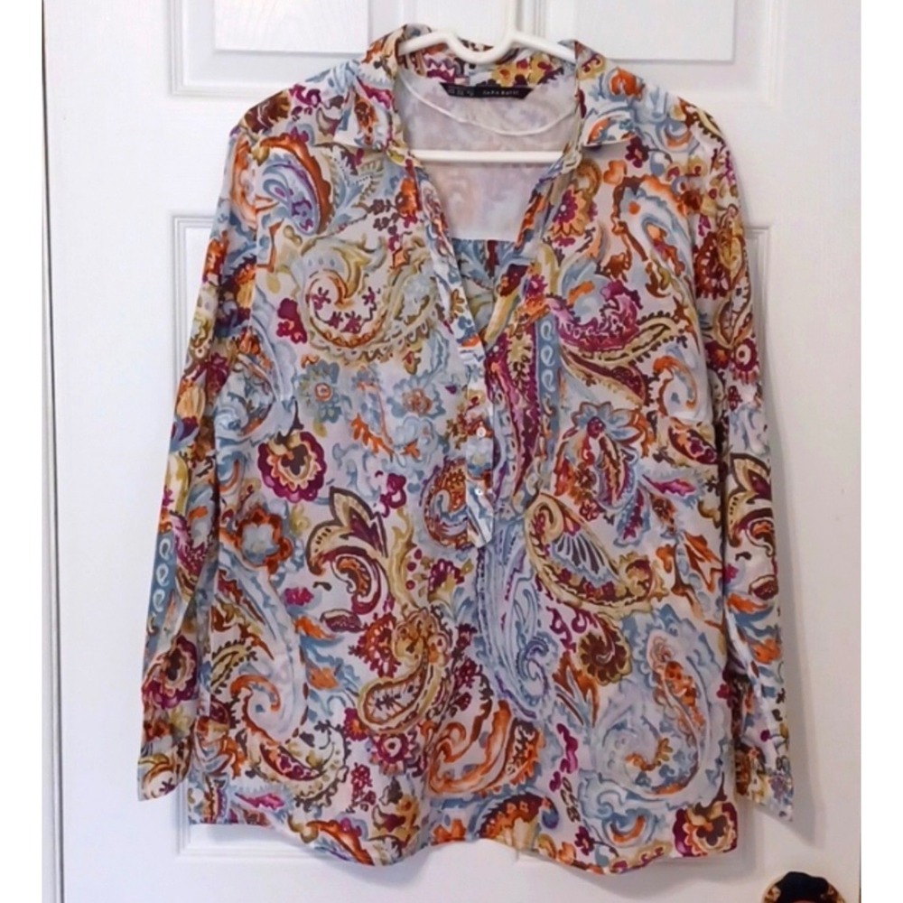 ZARA paisley‎ print, long sleeve, 1/2 button down blouse Size XXL